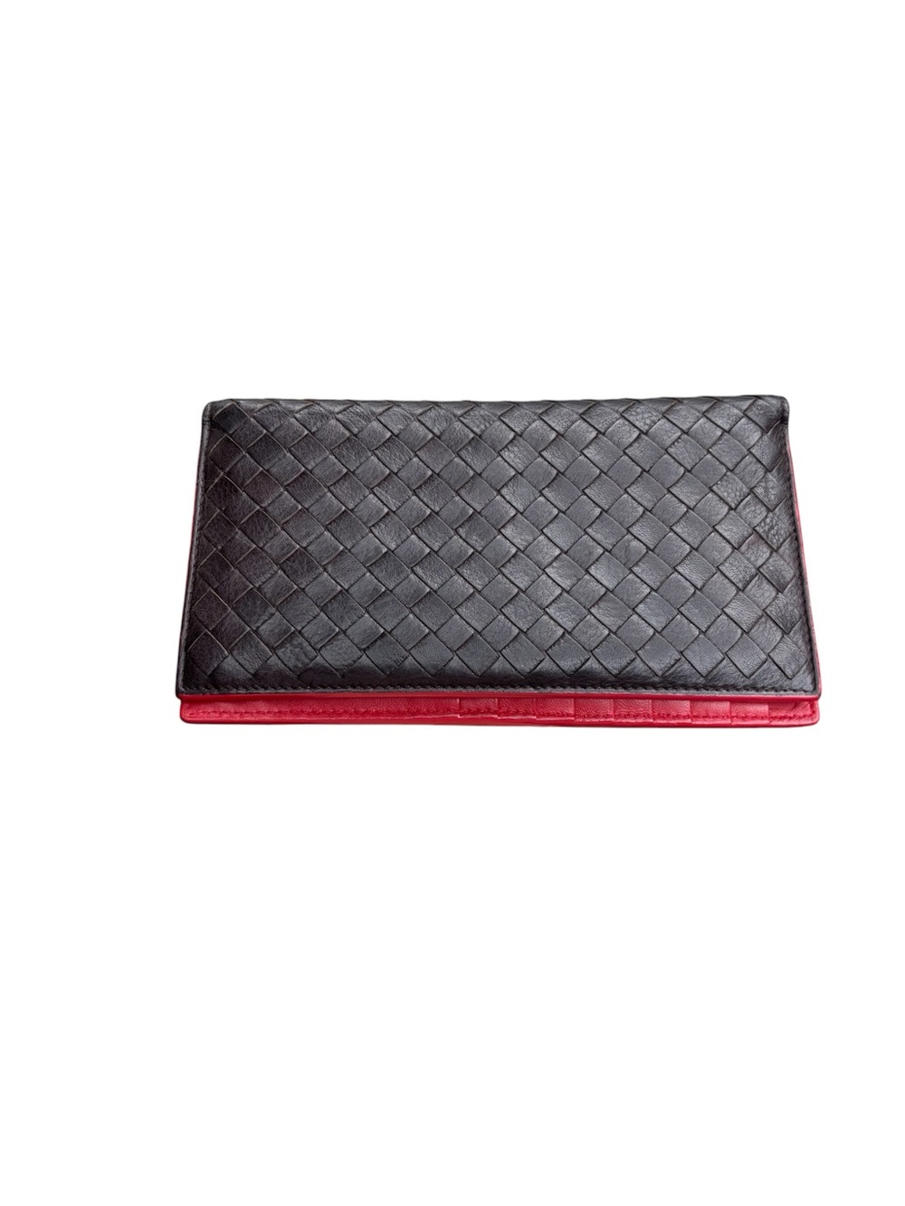 Bottega Veneta Intrecciato Leather Continental Wallet Black Red Zip Long Wallet